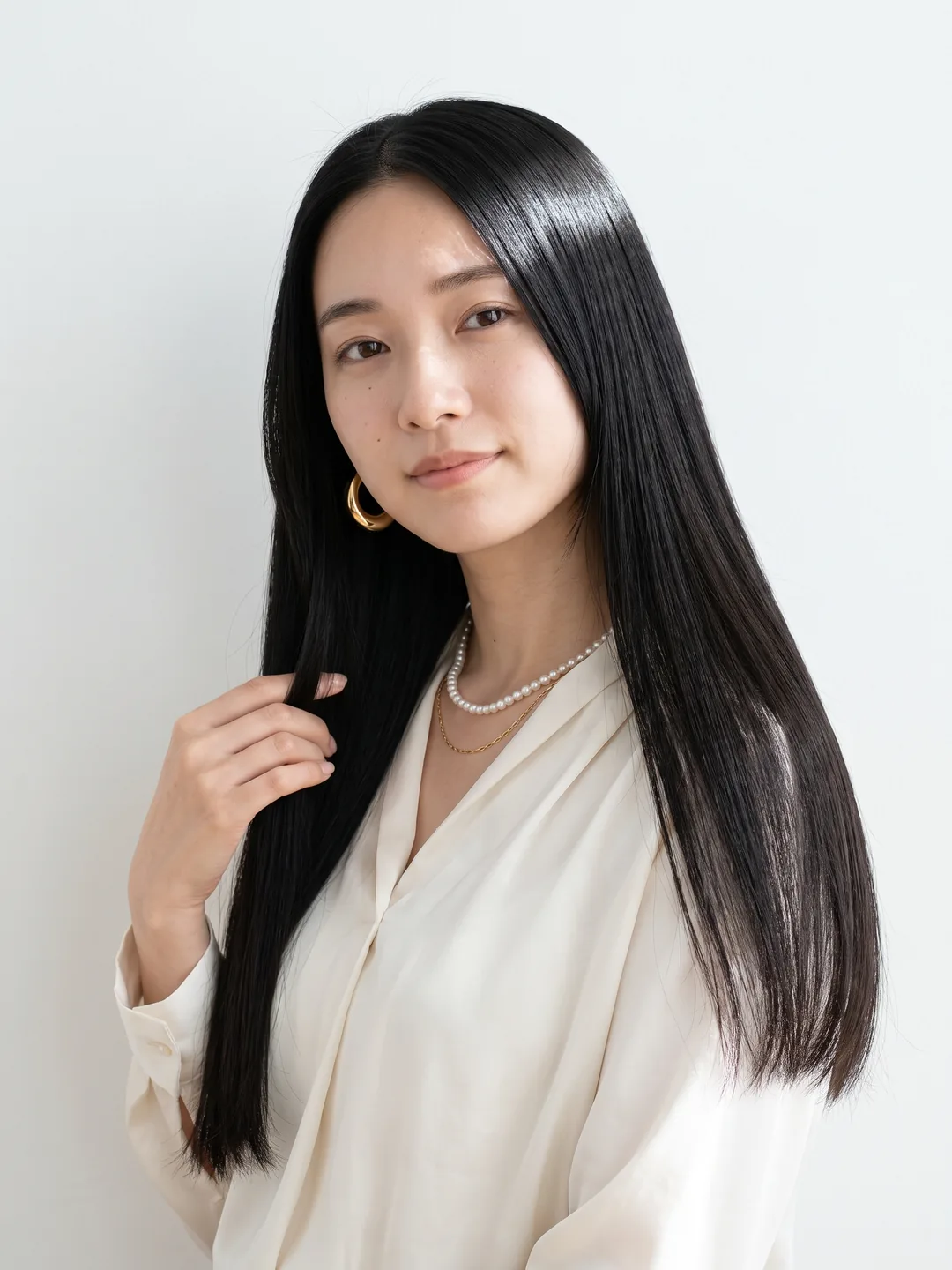 艶のある黒髪のロングストレート